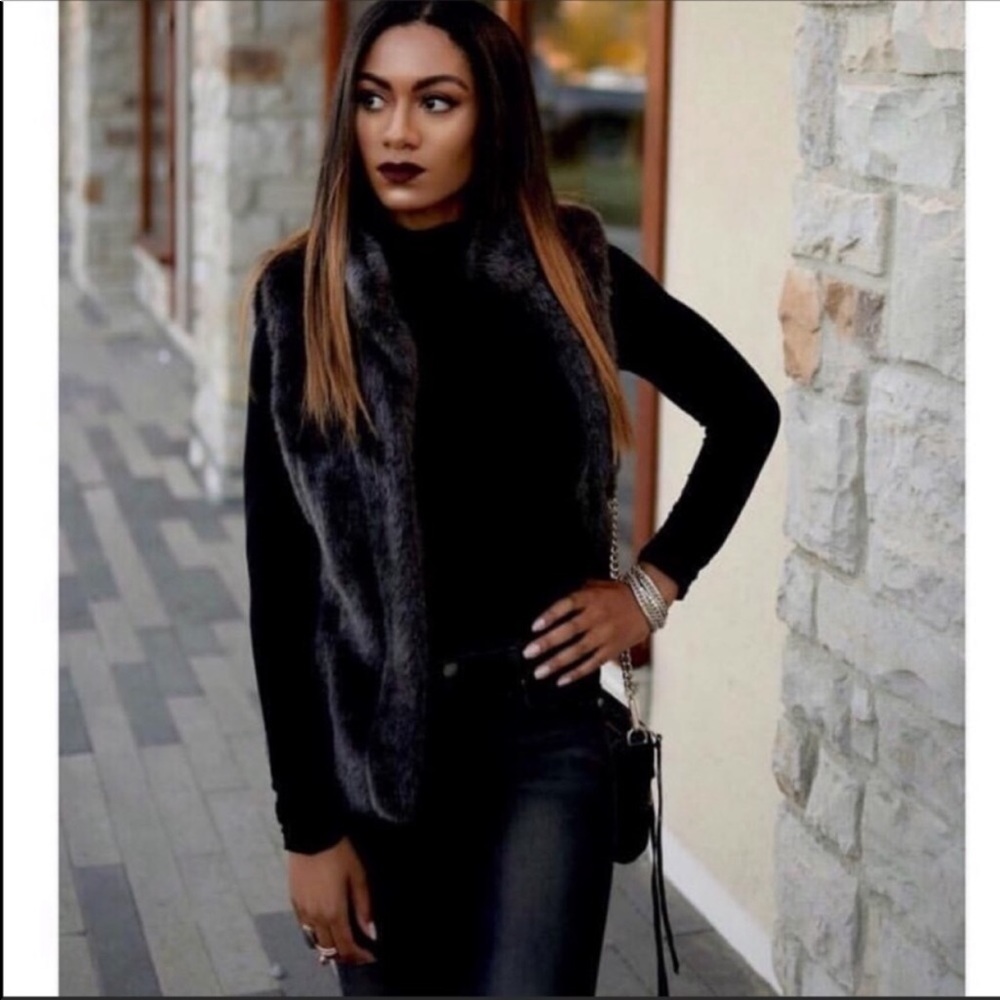 Banana Republic Dark Charcoal Grey Faux Fur Vest